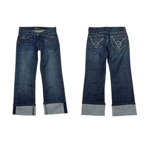 Bebe Vintage Y2K Carmen Cuffed Crop Jeans Rhinestones Dark Wash Womens 25